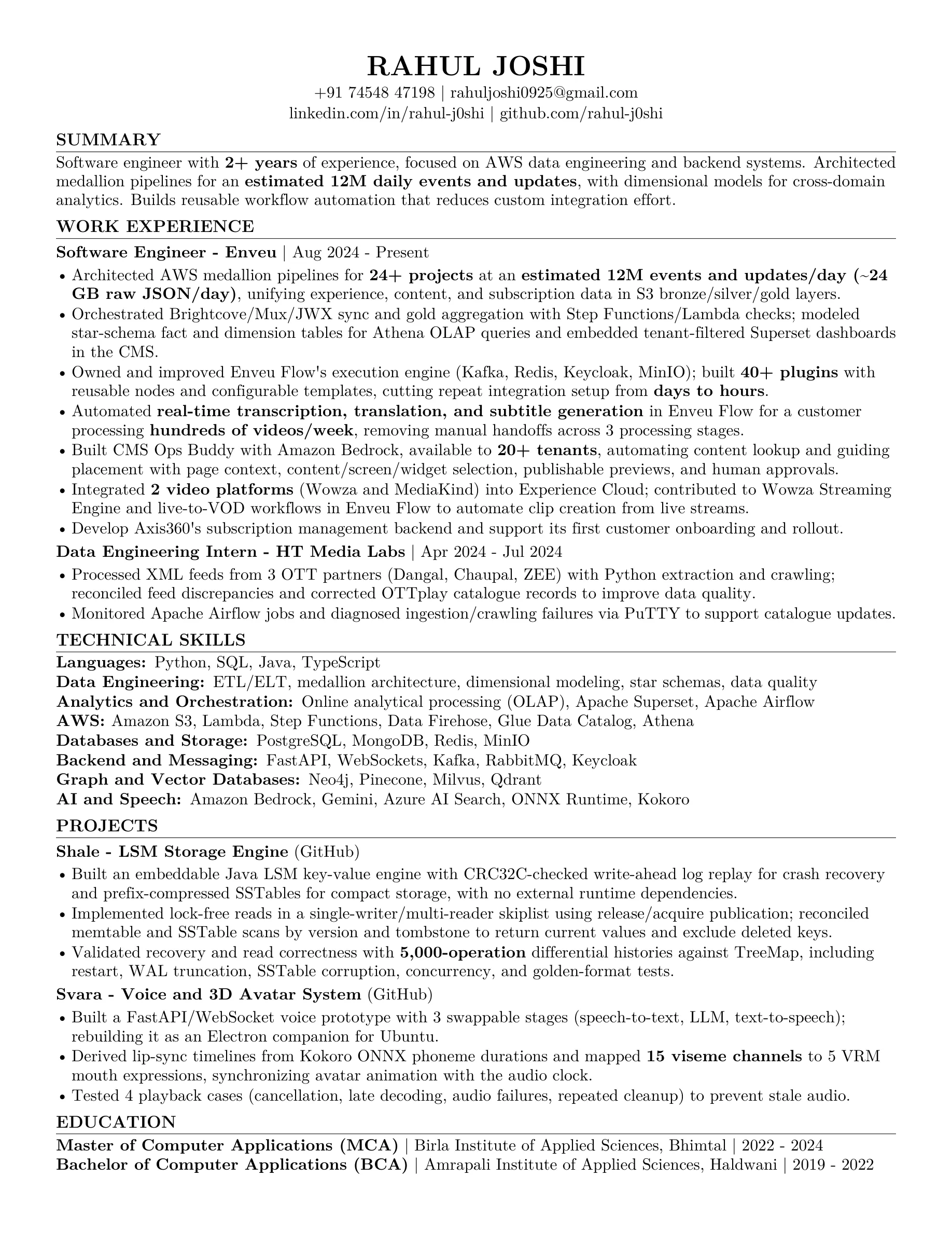 Rahul Joshi’s résumé